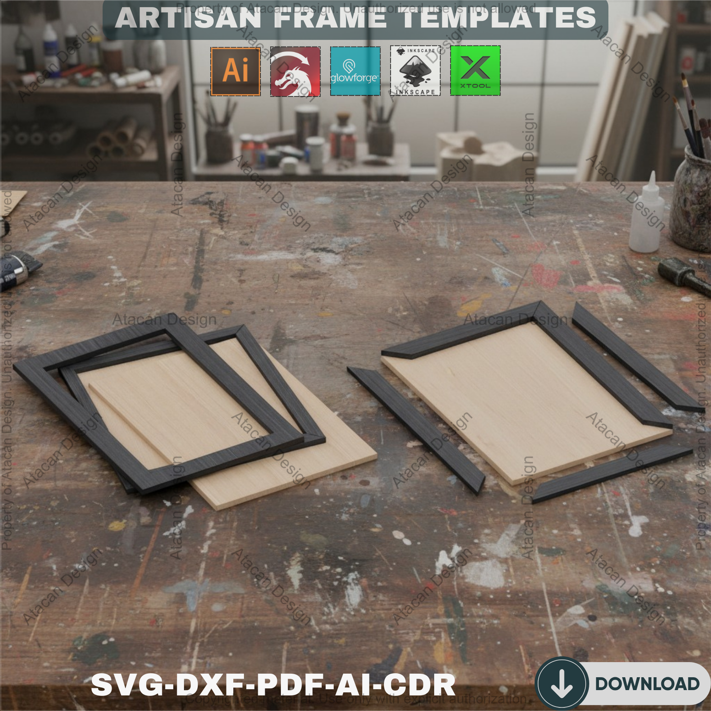 Laser Cut Picture Frame Templates - Customizable Photo Frame SVG, DXF, PDF - Digital Download for Glowforge, Xtool