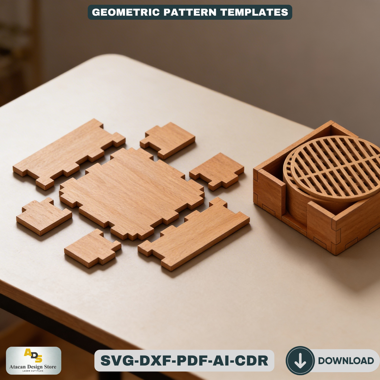 Geometric Wooden Coasters / Round Wall Decor Pattern Set / Modern Home Decoration LaserCut Files  464