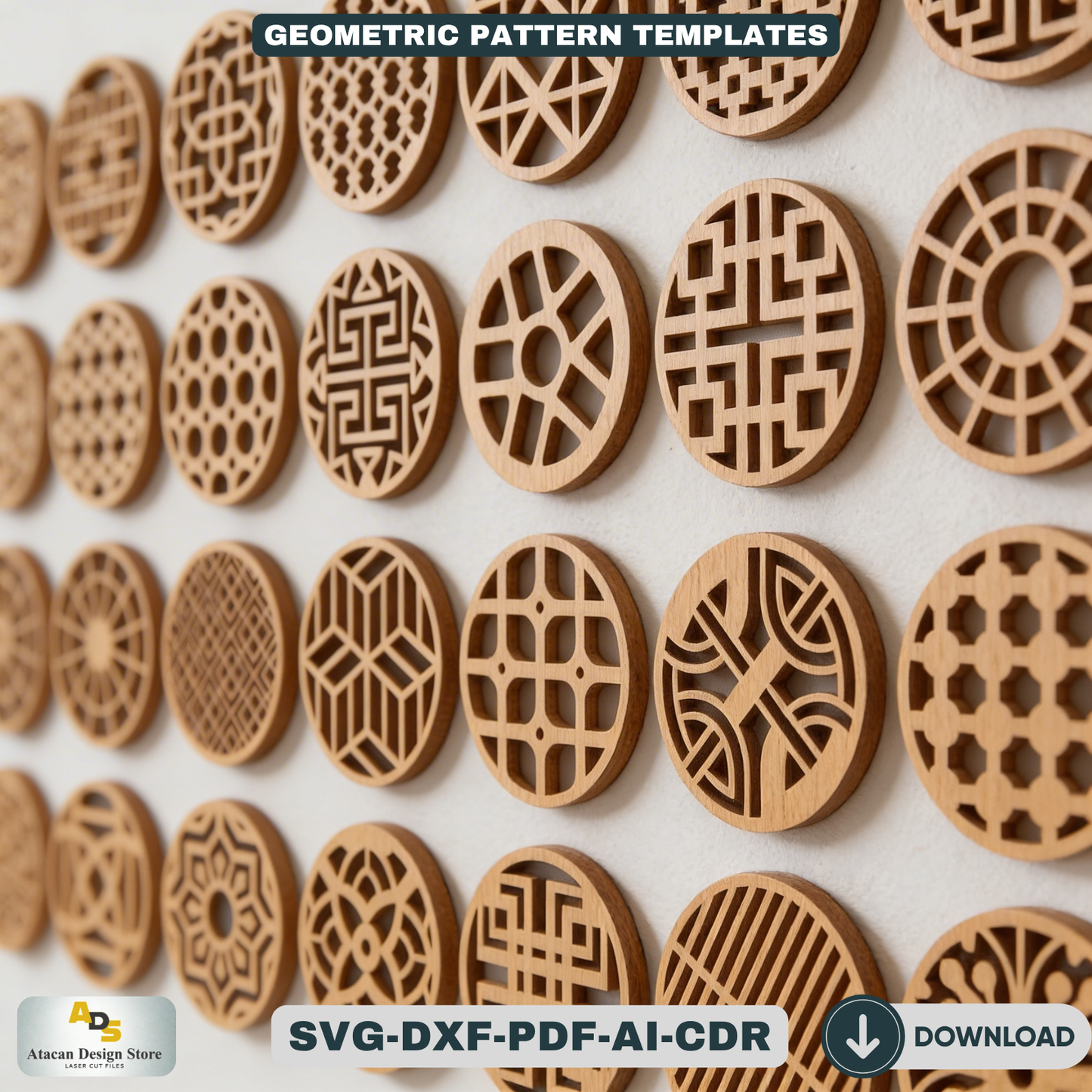 Geometric Wooden Coasters / Round Wall Decor Pattern Set / Modern Home Decoration LaserCut Files  464