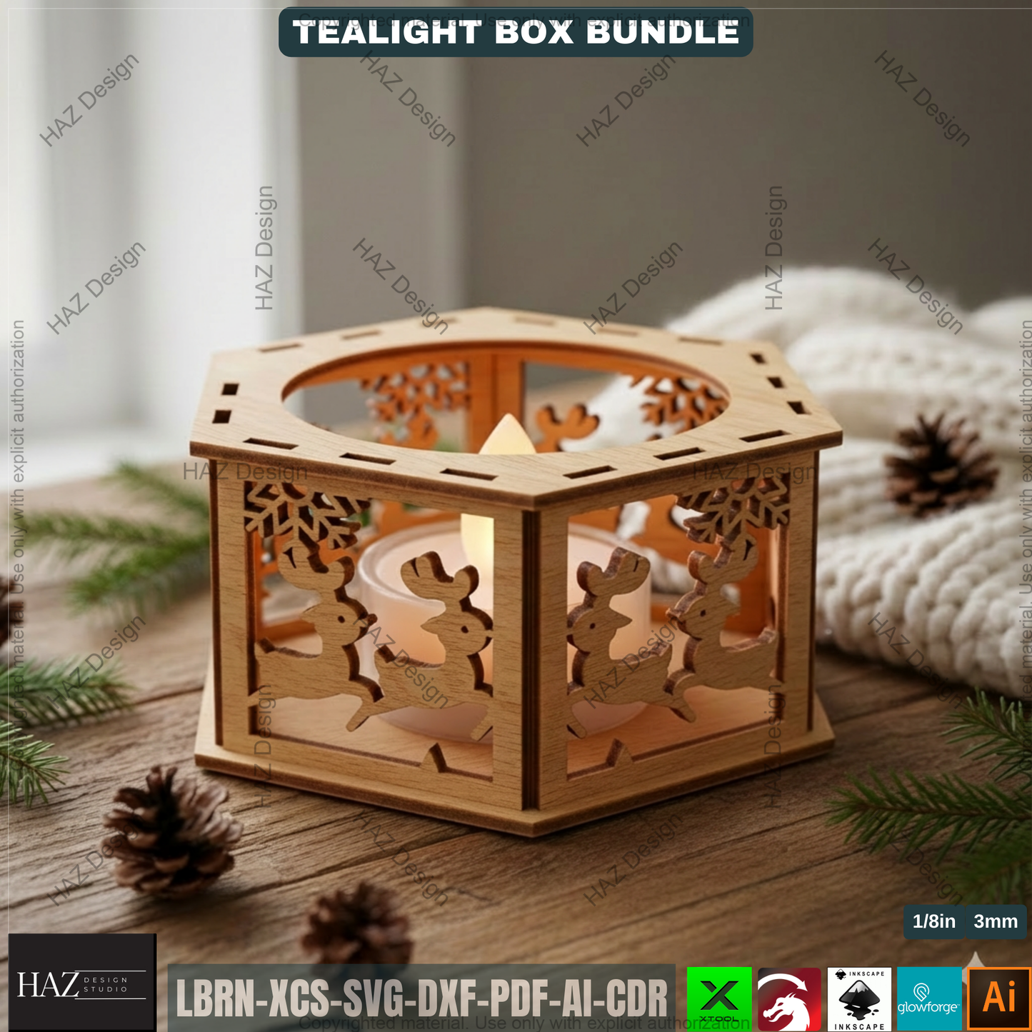 Christmas Candle Lantern Bundle | Tealight Holder Laser Cut Files | Holiday Table Decor 506