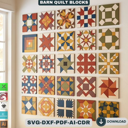 Barn Quilt Blocks, Geometric Patchwork Wall Patterns, DIY Wood Sign Mosaic Decor 937