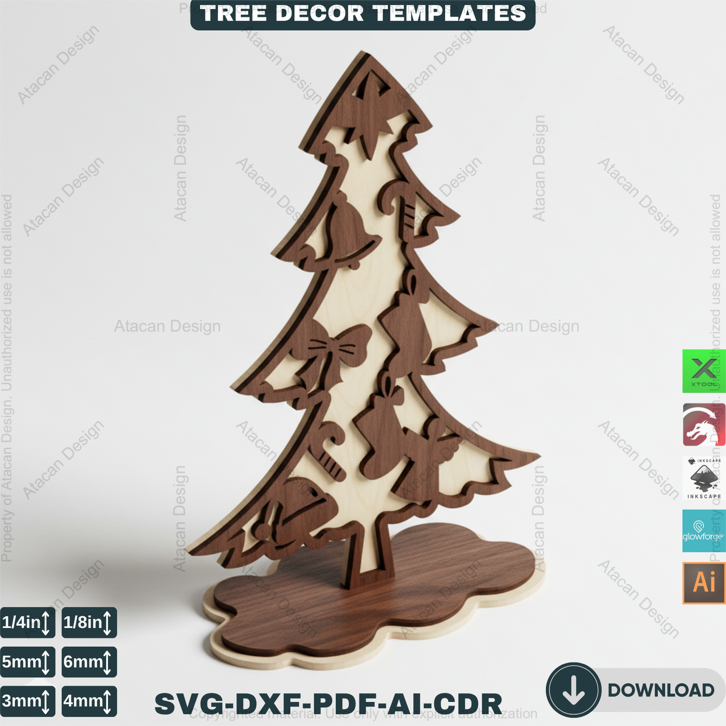 3D Standing Christmas Tree Decor Bundle | Laser Cut Wooden Tree Ornaments | Holiday Table Decoration | Xtool Craft Template 909