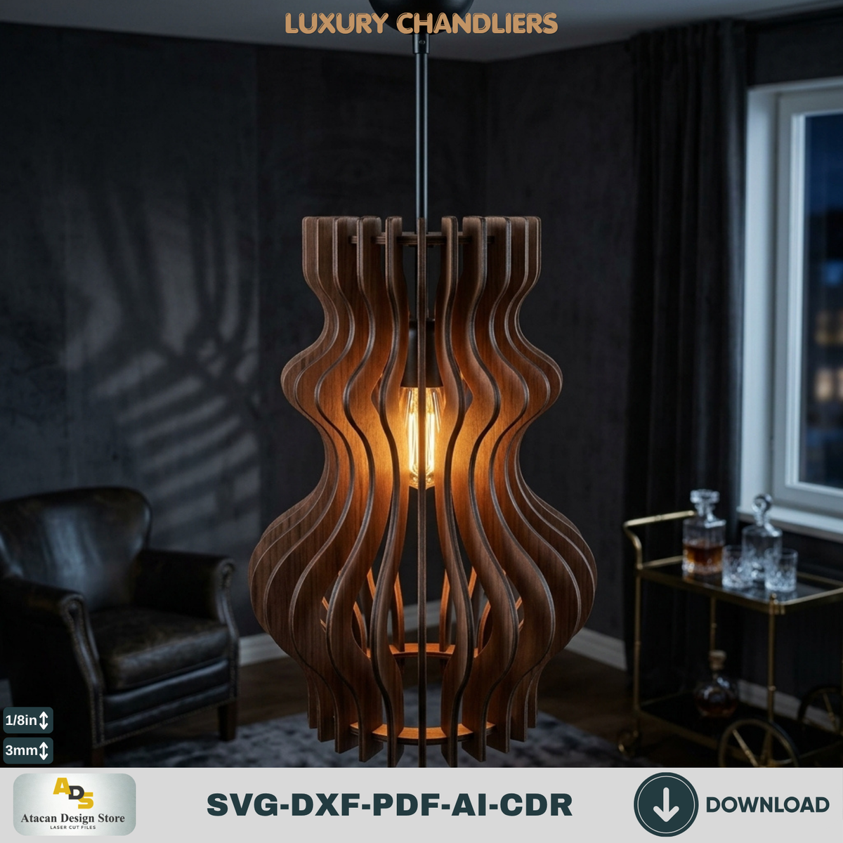10 Luxury Wood Chandelier Pendant Lamp Laser Cut Templates Plywood Lampshade