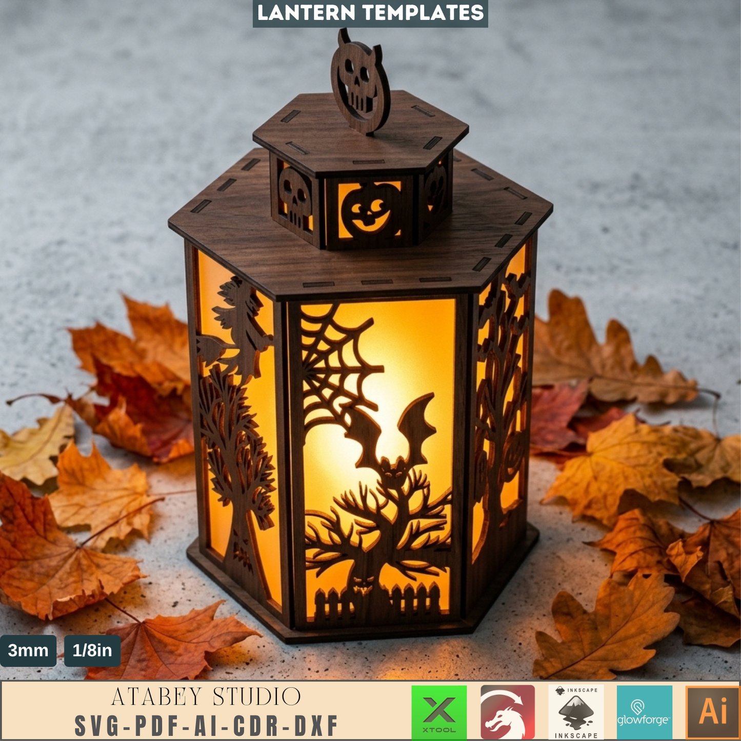 Halloween Lantern Template Spooky Wooden Candle Holder DIY Witch Tealight Box Autumn Table Decor