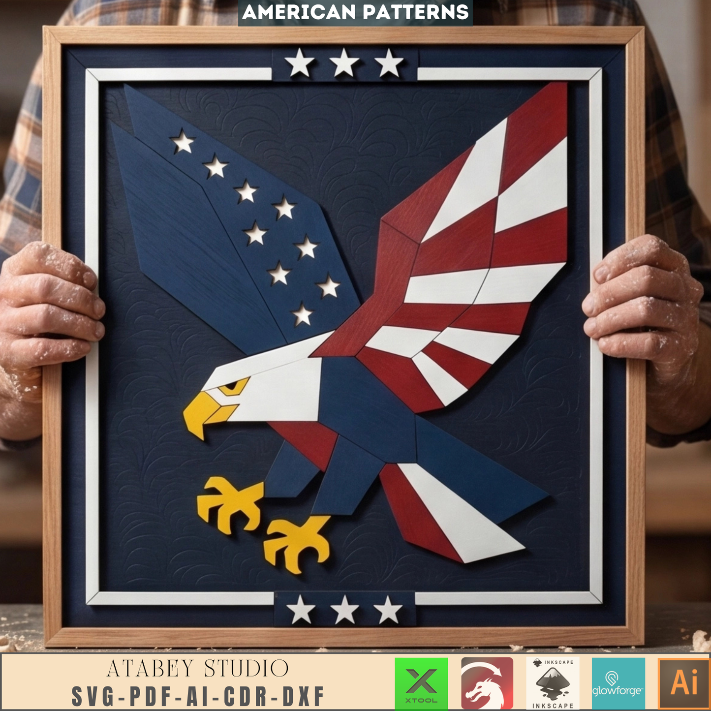 Patriotic Wall Art American Eagle Uncle Sam Quilt Block Independence Day Veteran Gift