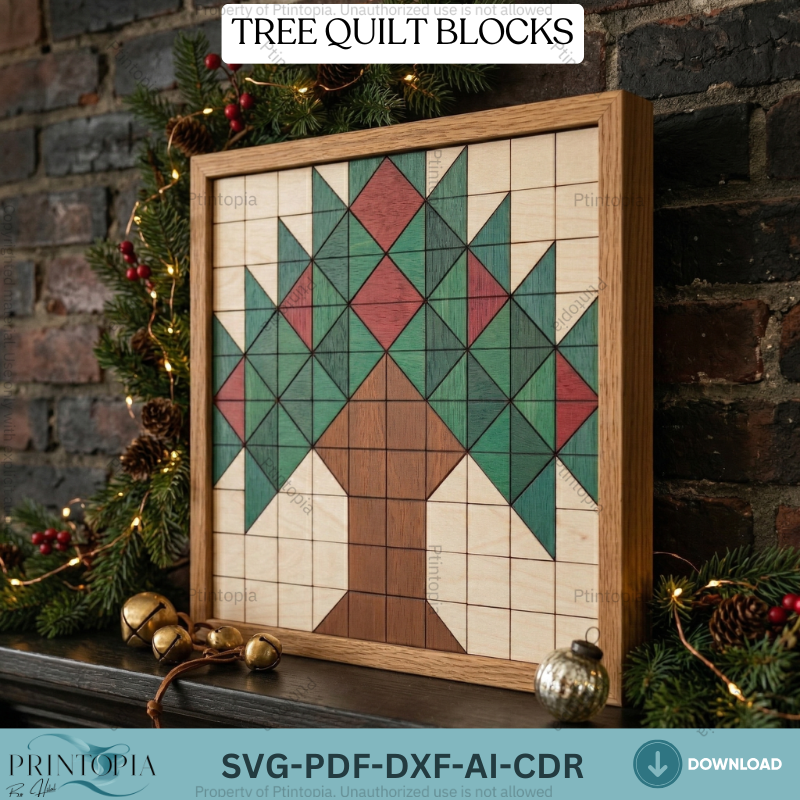 Geometric Christmas Tree Barn Quilt Pattern / Template Wooden Farmhouse Holiday Wall Art 341