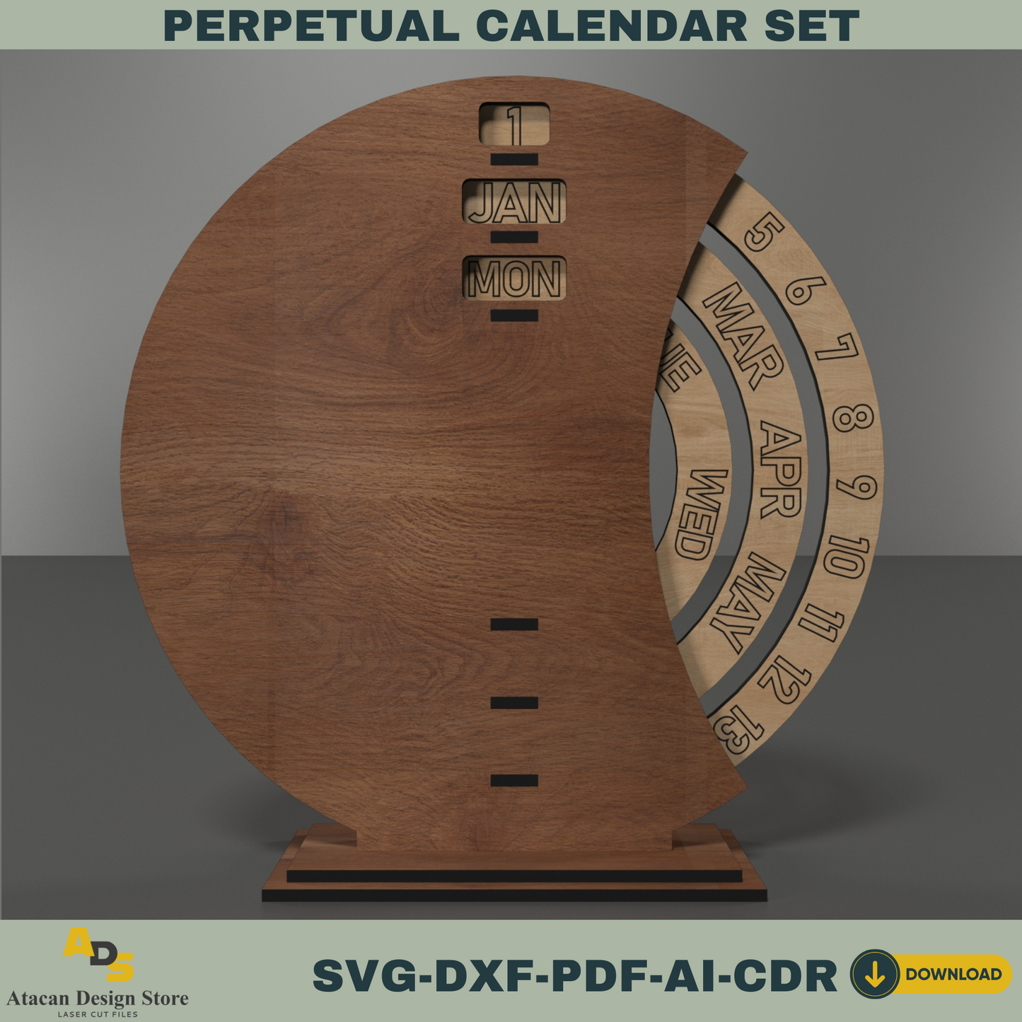 Perpetual Calendar Digital Template – Customizable Laser Cut File for Unique Year-Round Calendar 760