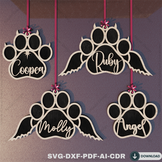 Personalized Dog Paw Ornament - Custom Pet Holiday Keepsake for Christmas,Angel Wing Dog Paw Ornamen,Paw Print Dog Bone Ornament 809