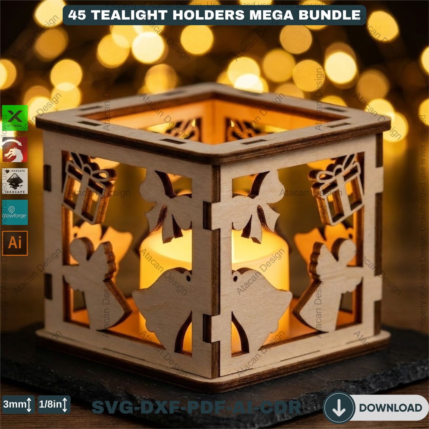 45 Christmas Lantern Templates | Laser Cut Candle Holders | Holiday Tealight Box Bundle | Festive Light Decor Cutting Designs 921