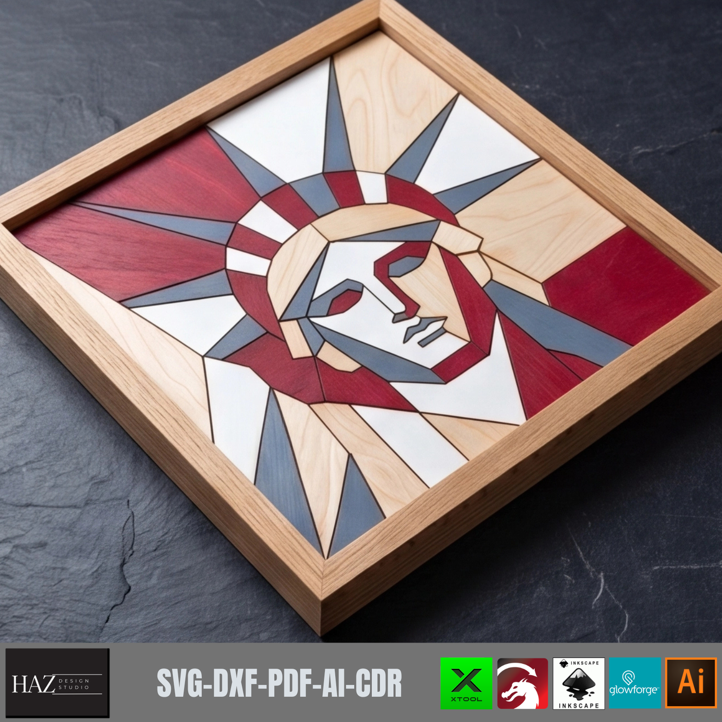 Geometric Statue of Liberty , American Patriotic Wood Sign Pattern, Fourth of July Independence Day