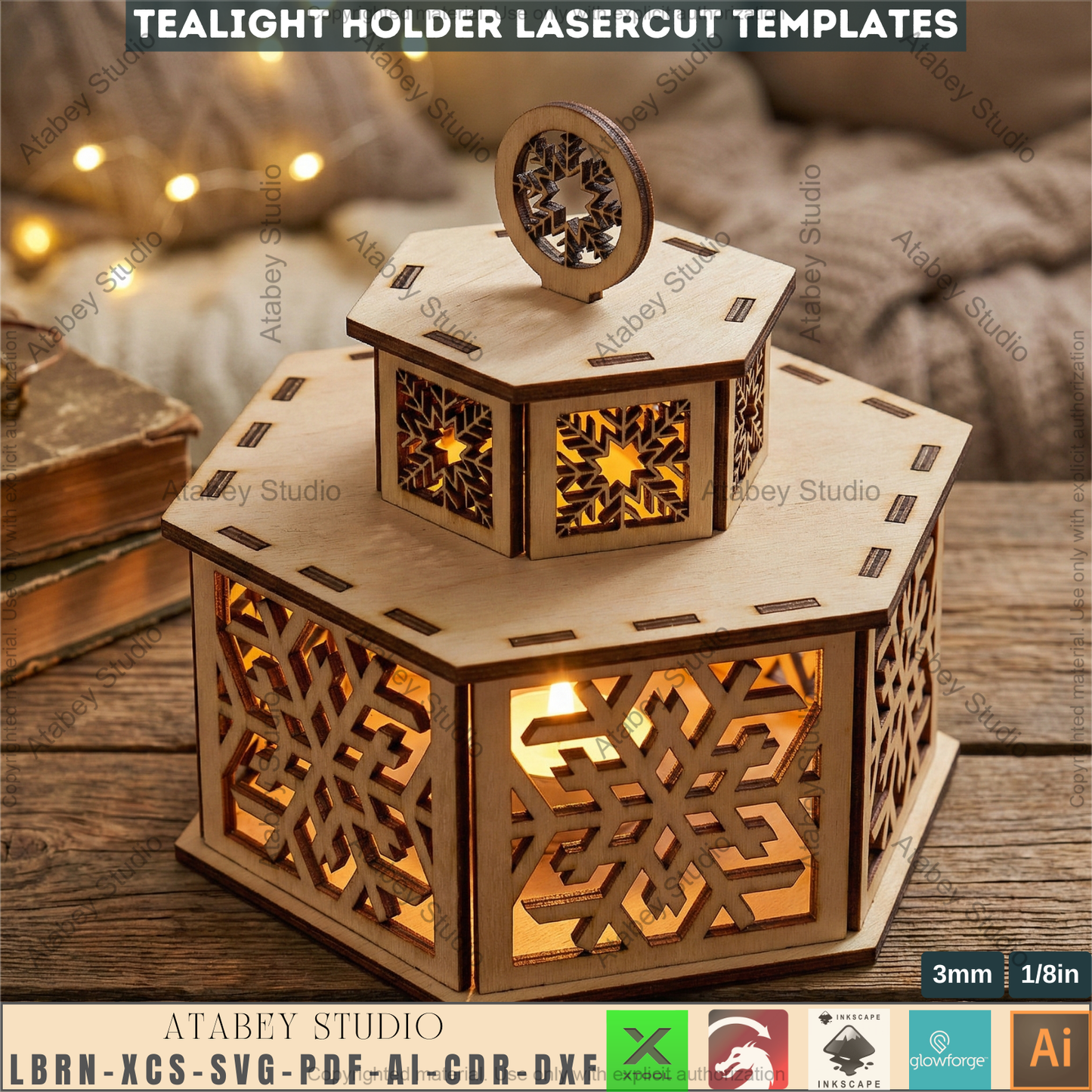 Christmas Tealight Holders with Lid / Lantern Laser Cut Files / Tabletop Candles / New Year Decor 976