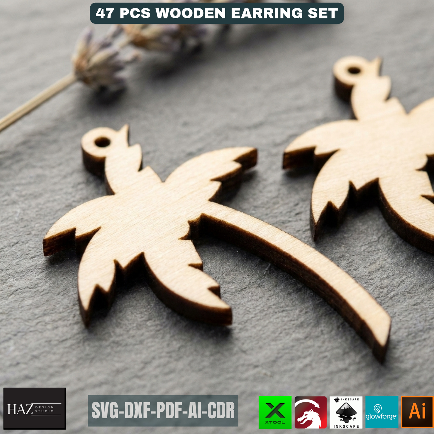47 Pcs Wooden Earring Laser Cut Templates DIY Jewelry Boho Mushroom Skull Bee Honeycomb