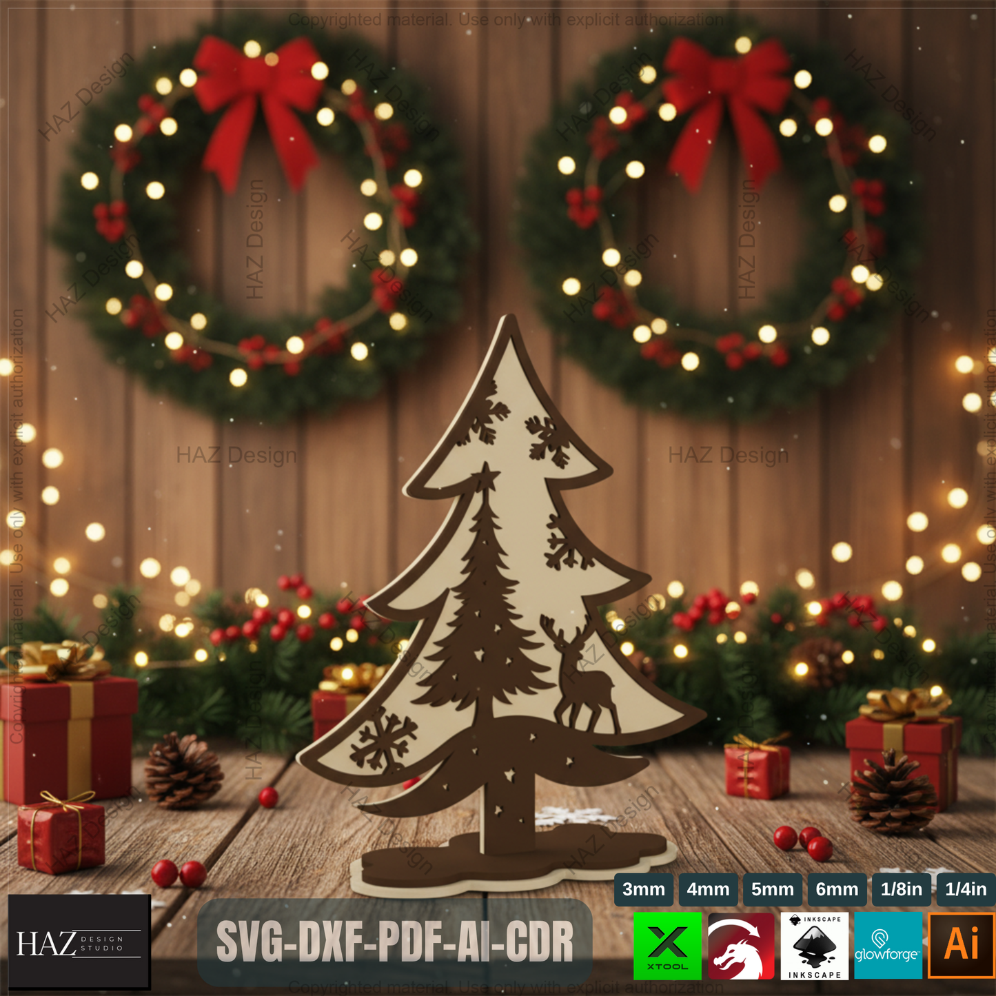 Laser Cut Standing Christmas Tree Ornaments Bundle, Decorative Wooden Xmas Tree Designs, Christmas Table Tree Decor,3D Holiday Tree 493