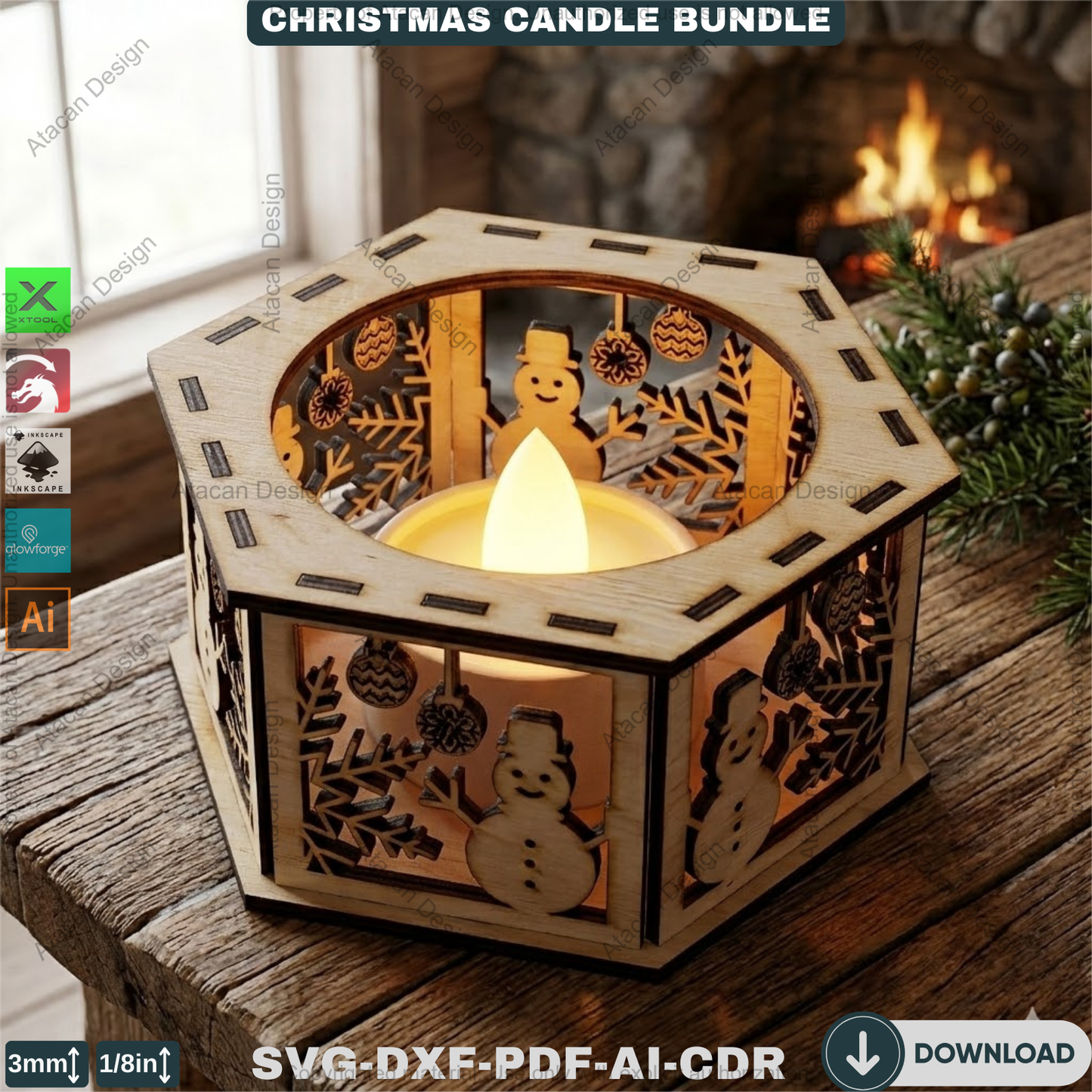 Christmas Tealight Box Bundle - Laser Cut Lantern Templates - DIY Holiday Candle Holders 925