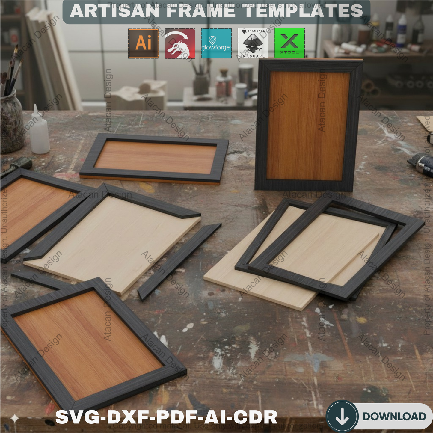 Laser Cut Picture Frame Templates - Customizable Photo Frame SVG, DXF, PDF - Digital Download for Glowforge, Xtool
