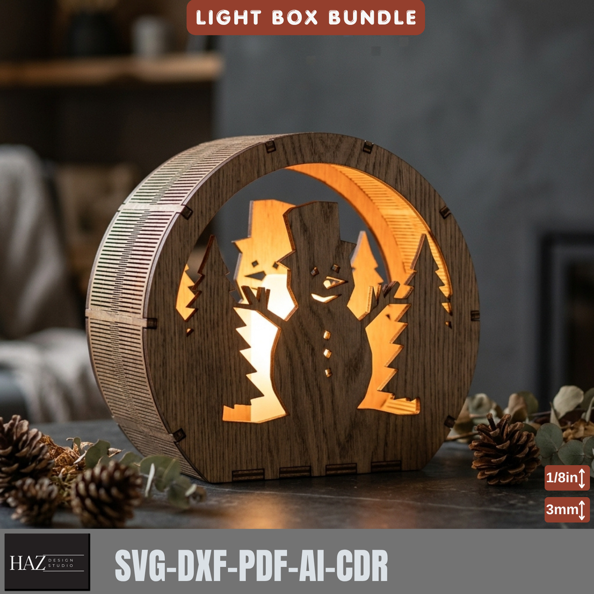 Laser Cut Christmas Lantern Bundle, Wooden Tealight Holders, Winter Scene Light Box Designs