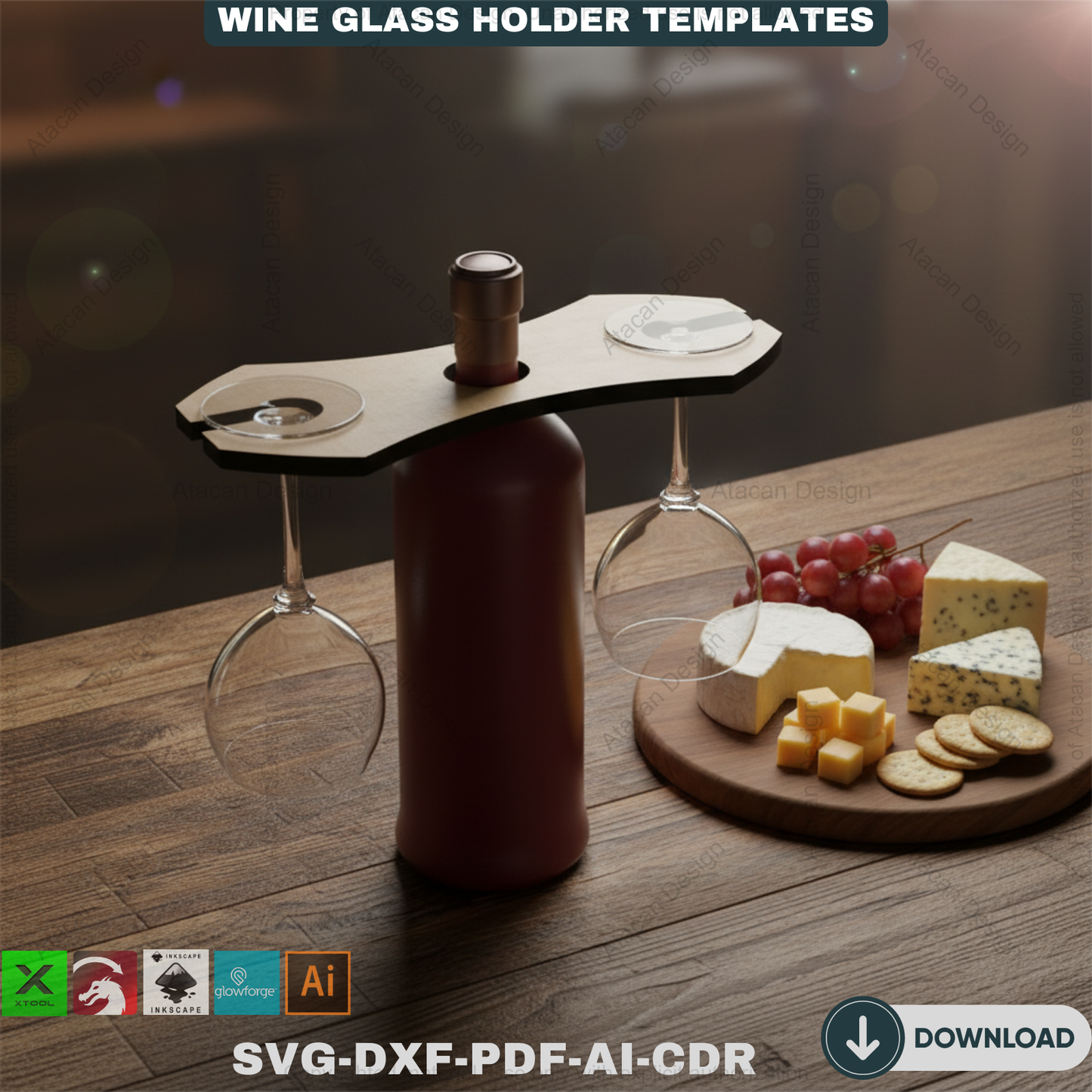 15 Designs Laser Cut Wine Caddy Glass Holder / Any Material Thickness 252