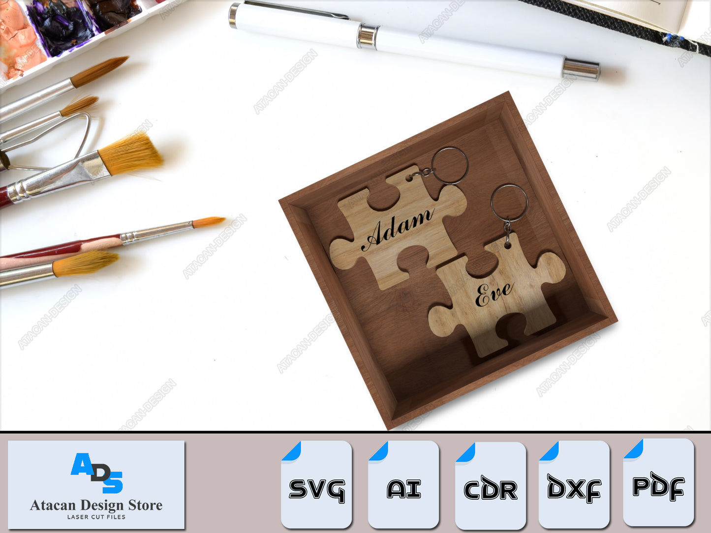 Personalized Couple Puzzle and Box Design for Laser Cutting and Crafting Projects 416