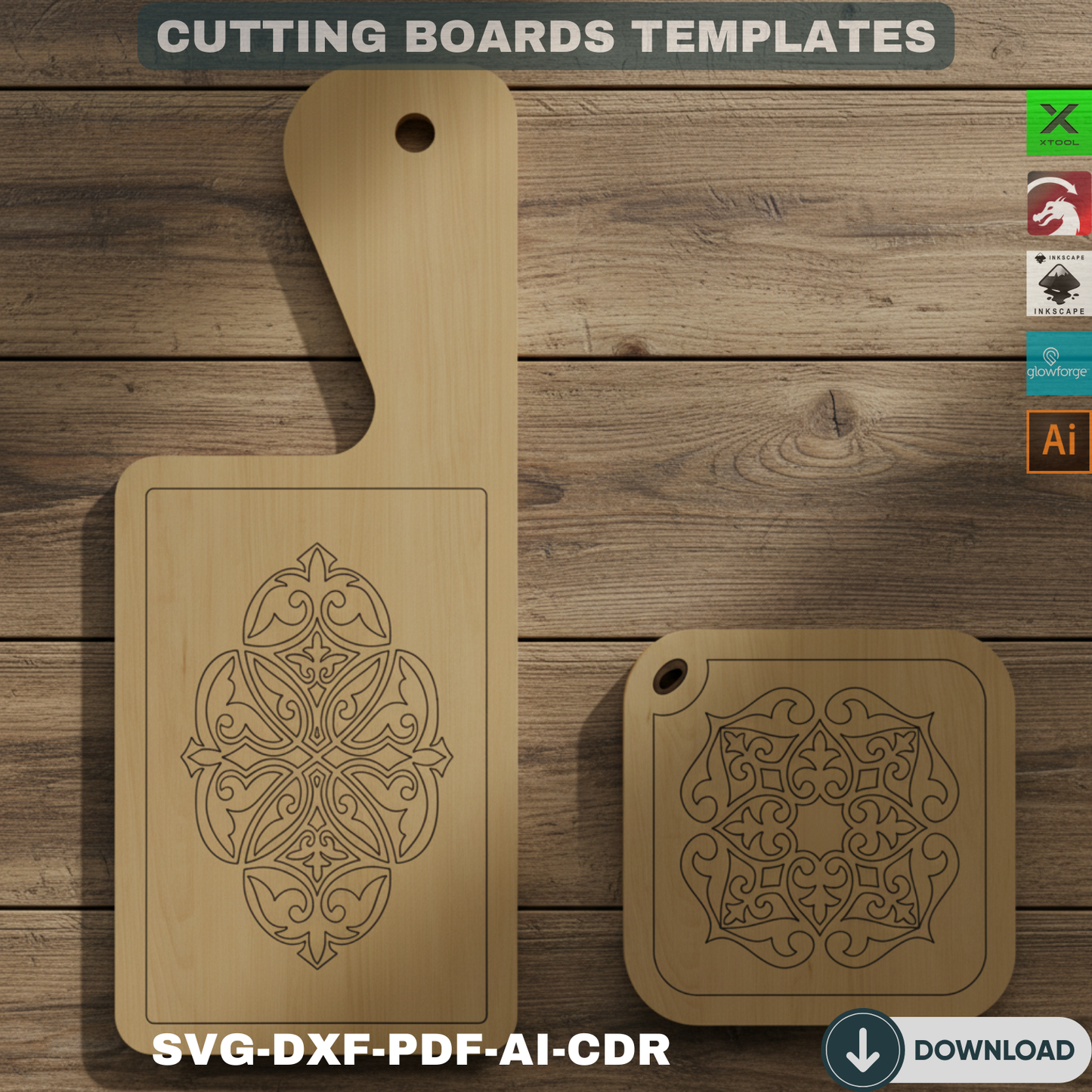 Gourmet Serving Plank CAD Files - Elegant Kitchen Board Laser Ready Designs - Culinary Craft Template Pack