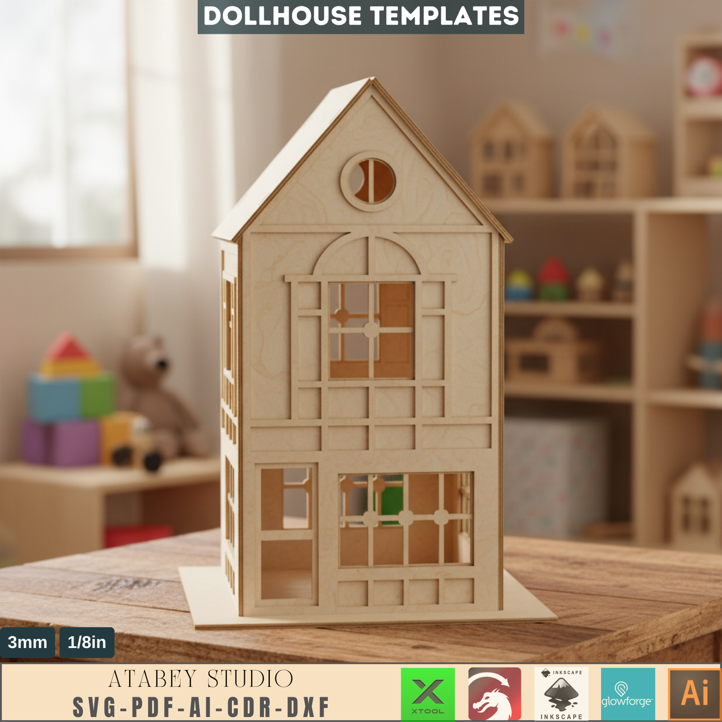 Laser Cut Mini House Plan / 1/10 Dollhouse Model / DIY Miniature House Design / Wood Model House SVG DXF 595