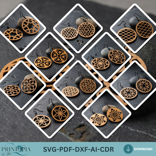 Wooden Earring Laser Cut Jewelry Templates Boho Geometric Flower Earrings