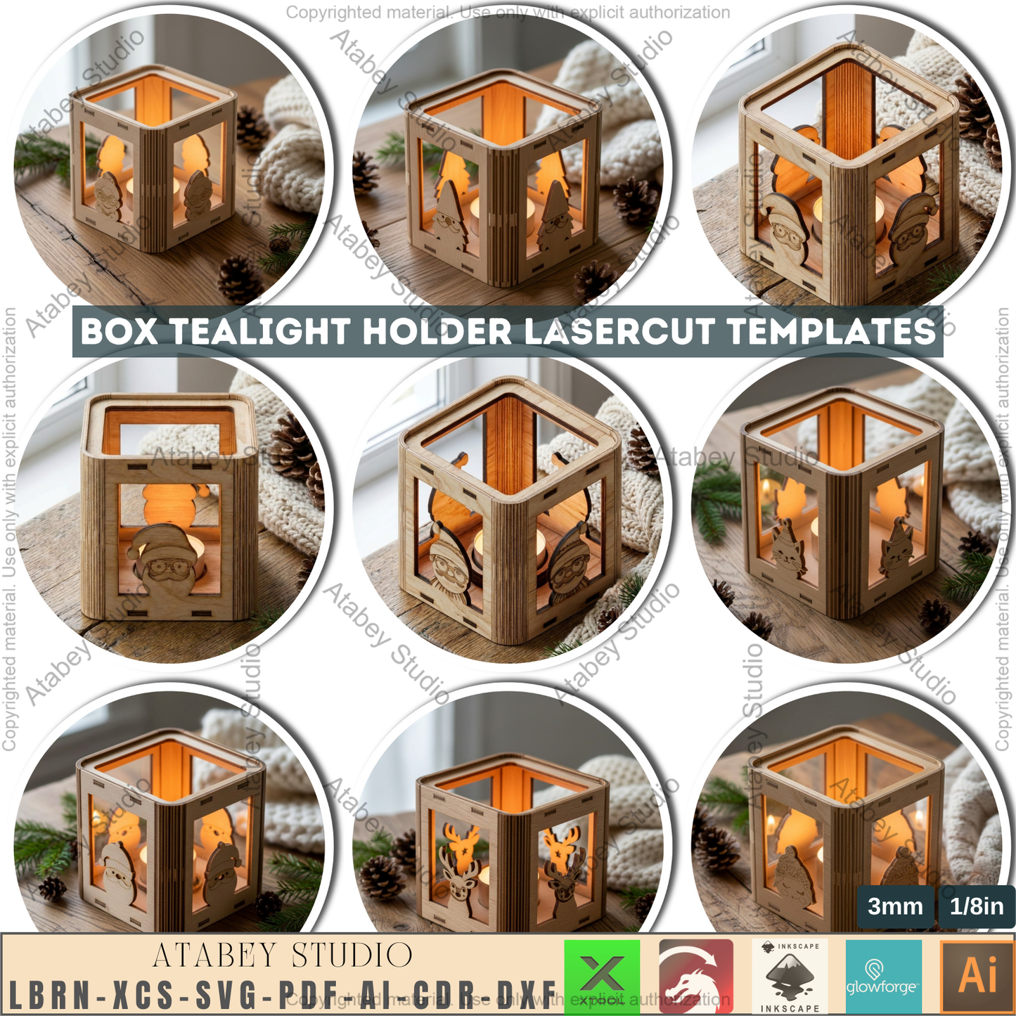 Christmas Laser Cut Tealight Holder, Santa Lantern Box Template, Living Hinge Candle Stand, Holiday Table Decor 974