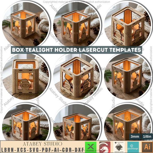Christmas Laser Cut Tealight Holder, Santa Lantern Box Template, Living Hinge Candle Stand, Holiday Table Decor 974