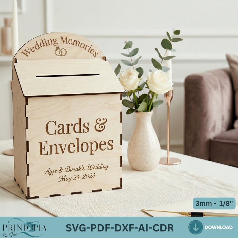 Wedding Card Box Laser Cut Template, Wooden Envelope Money Box Design, Mailbox Pattern, Reception Decor 333