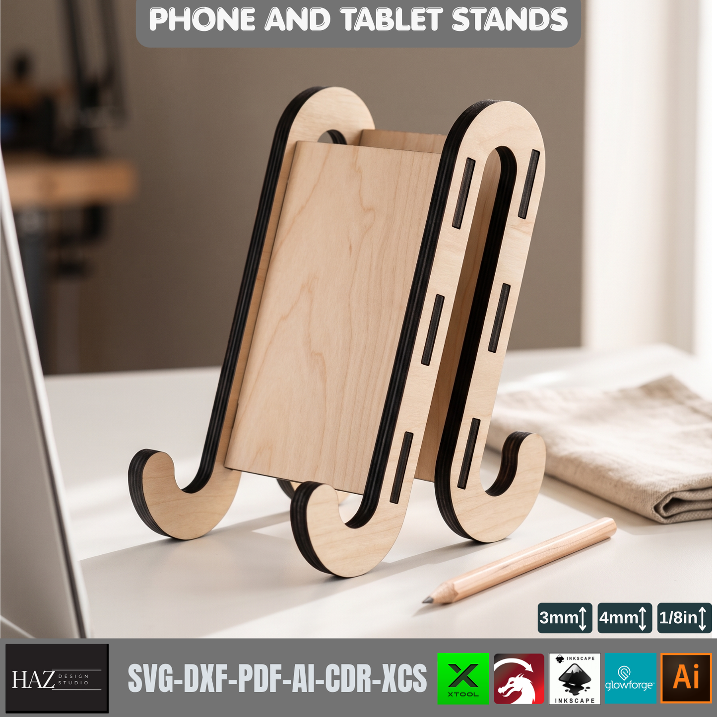 Phone Display Stand SVG, Tablet Holder, DIY Frame Holder Design, Laser Cut Template,