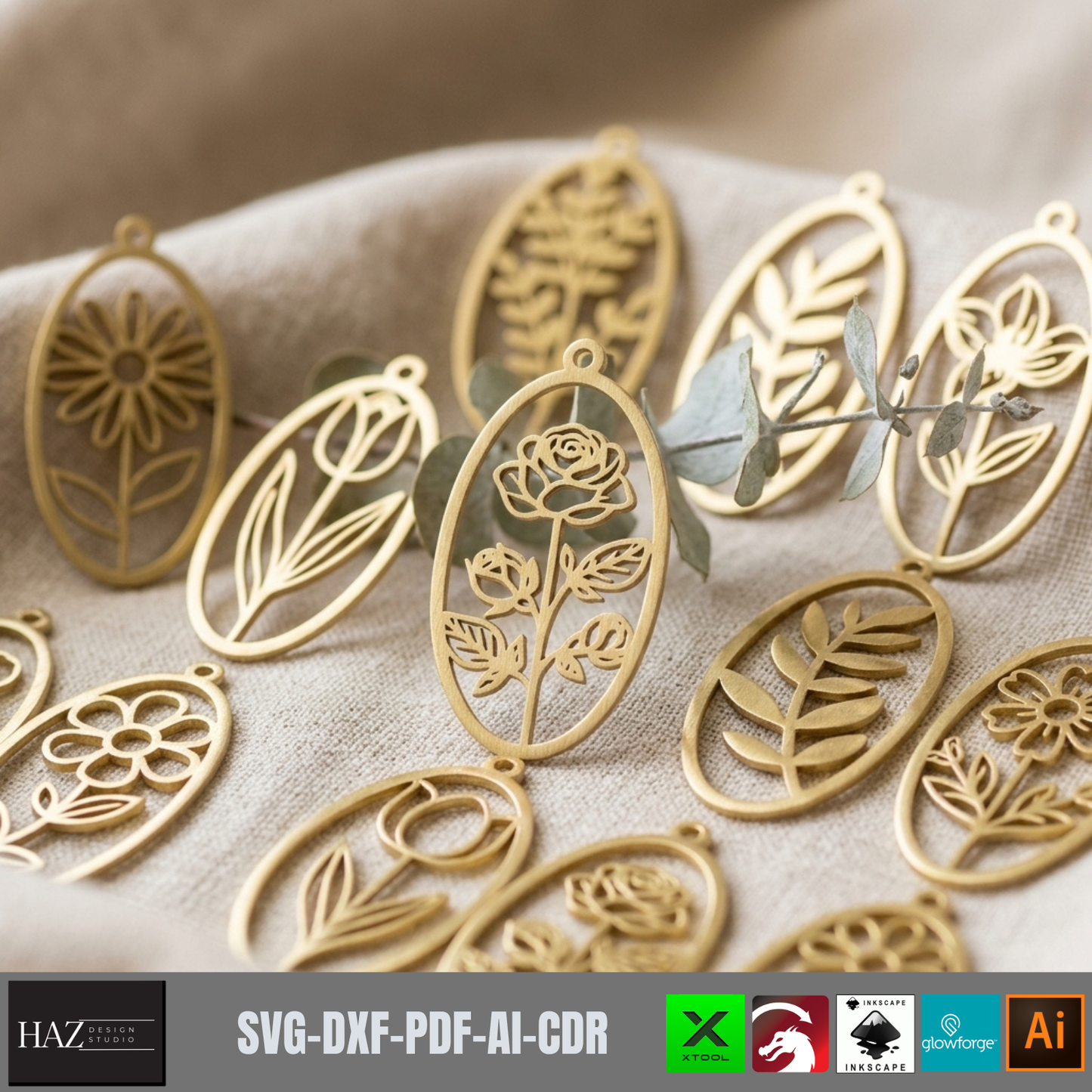 Botanical Earring Templates Floral Oval Pendant Wood Jewelry Patterns Rose Tulip Leaf Cutout Designs