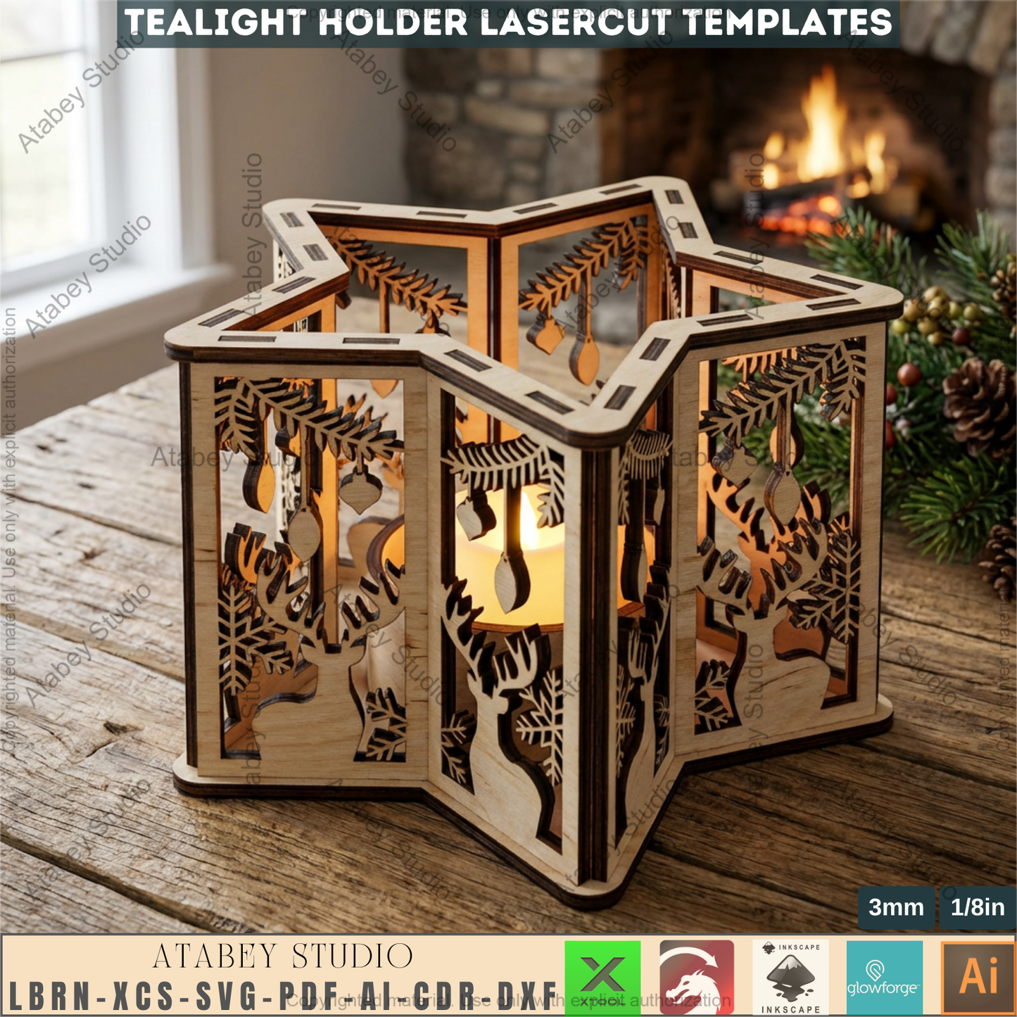 Christmas Star Lantern Laser Cut Template, Wooden Tealight Holder, Holiday Table Decor 978