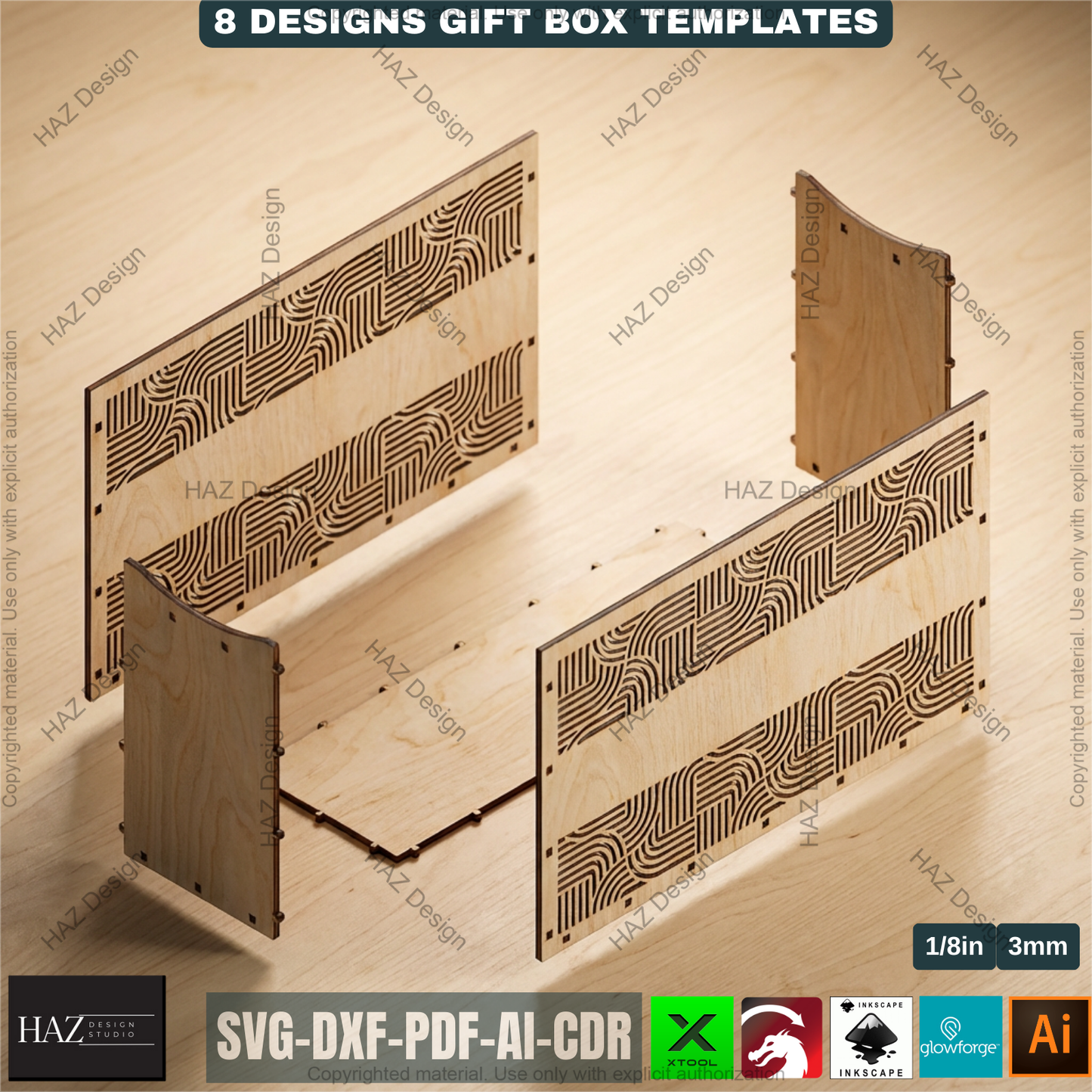 8 Laser Cut Gift Box Templates, Wooden Storage Crate Pattern, Decorative Plywood Basket, DIY Wedding Hamper, Laser Ready Cut Files 511