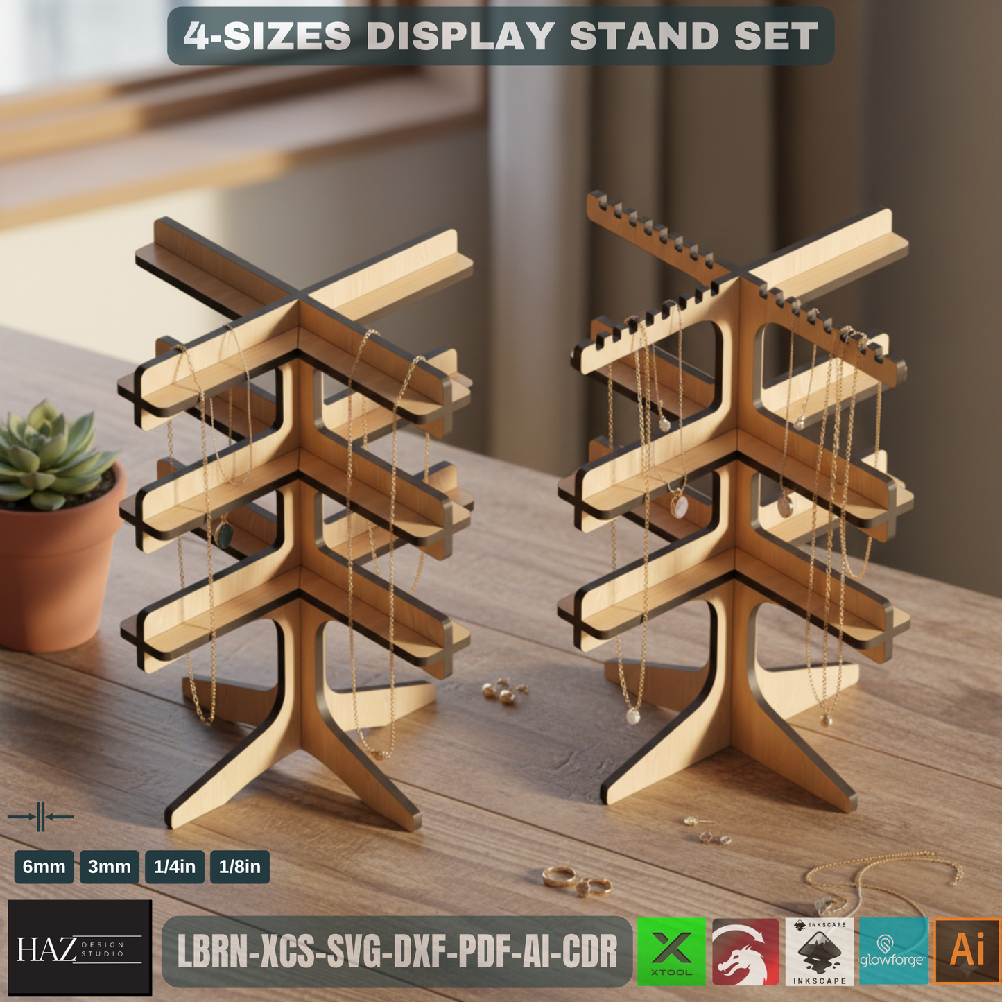 Modern Retail Jewelry Display Laser Plan - Multi-Size Tree for Bracelets & Necklaces 433