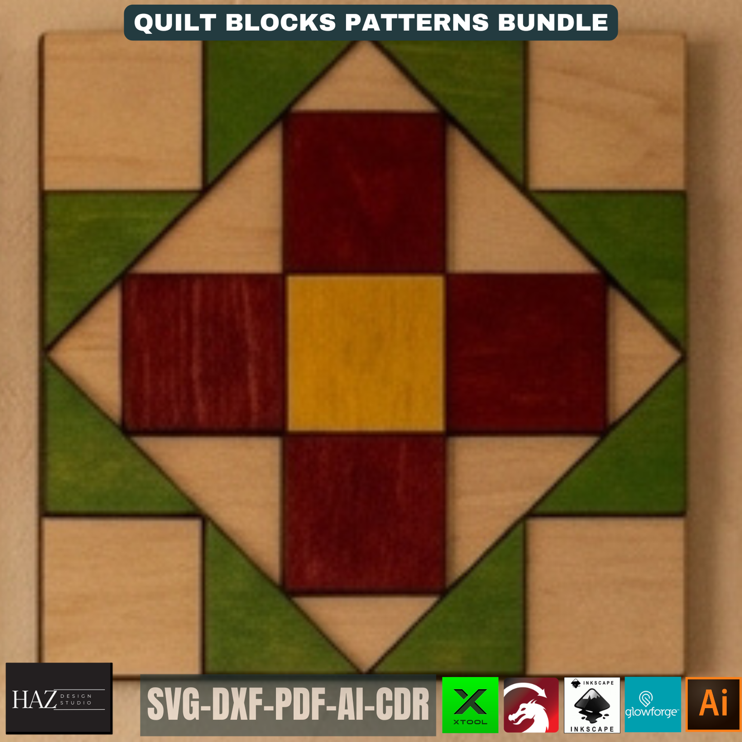 Geometric Wood Quilt Block Pattern, Modern Mosaic Wall Art Template, DIY Farmhouse Decor Sign 518