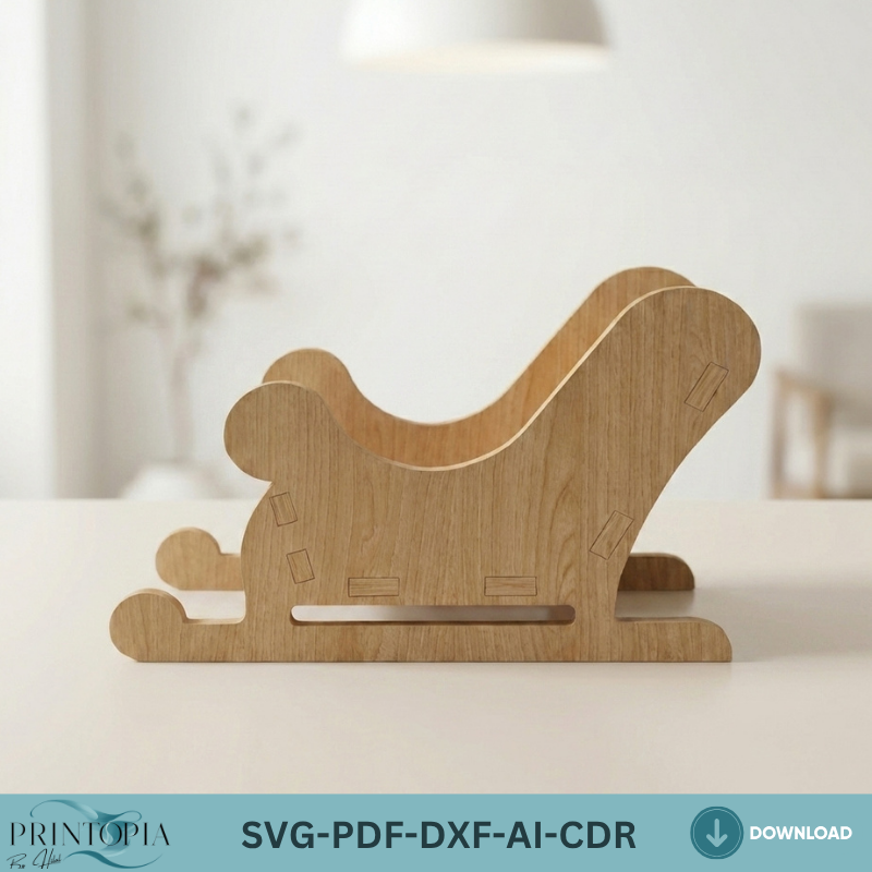 Christmas Sleigh Laser Cut File Wooden Holiday Table Decor 3D Sleigh Template 024