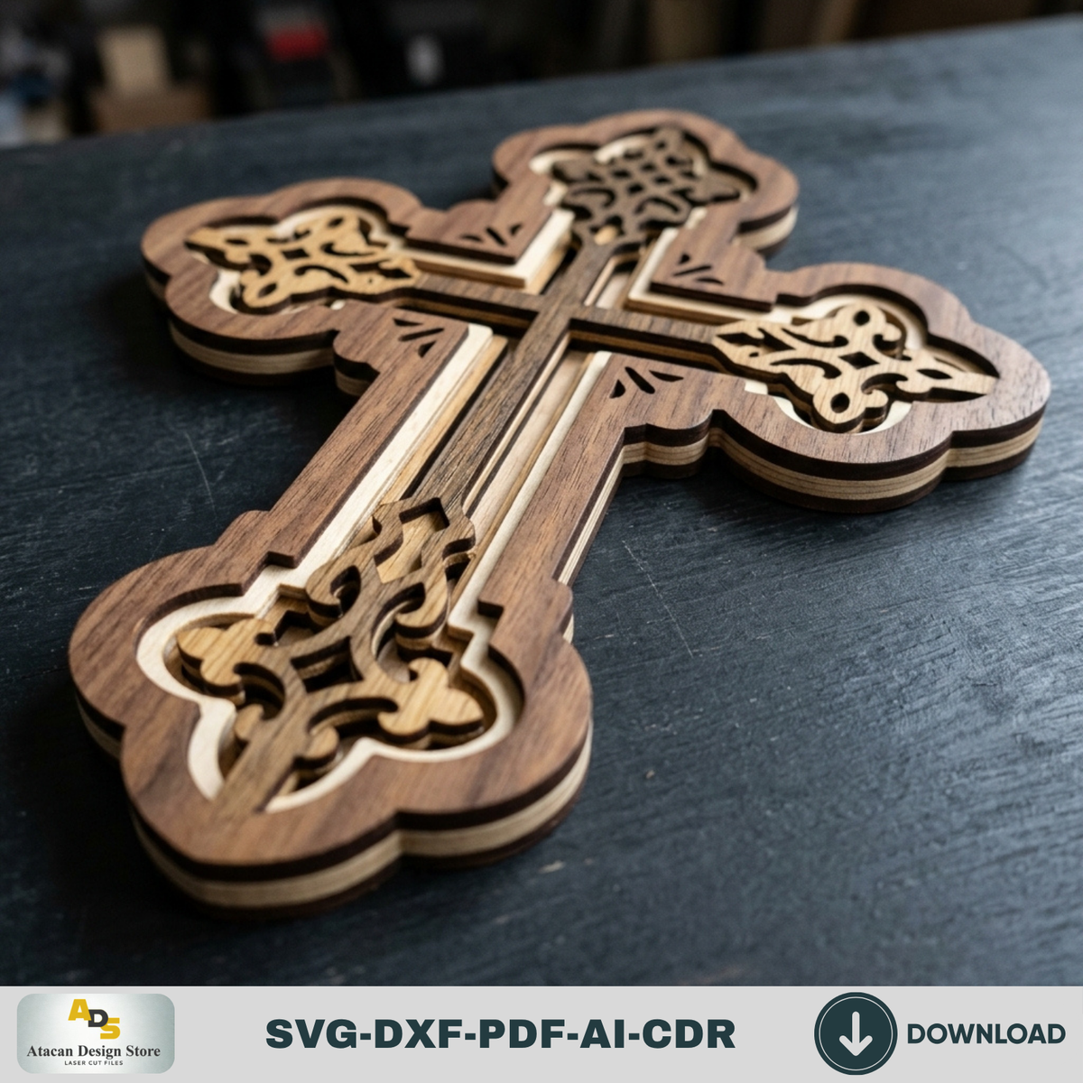 Layered Christian Cross Laser Cut File, Multi Layer Wooden Wall Cross,