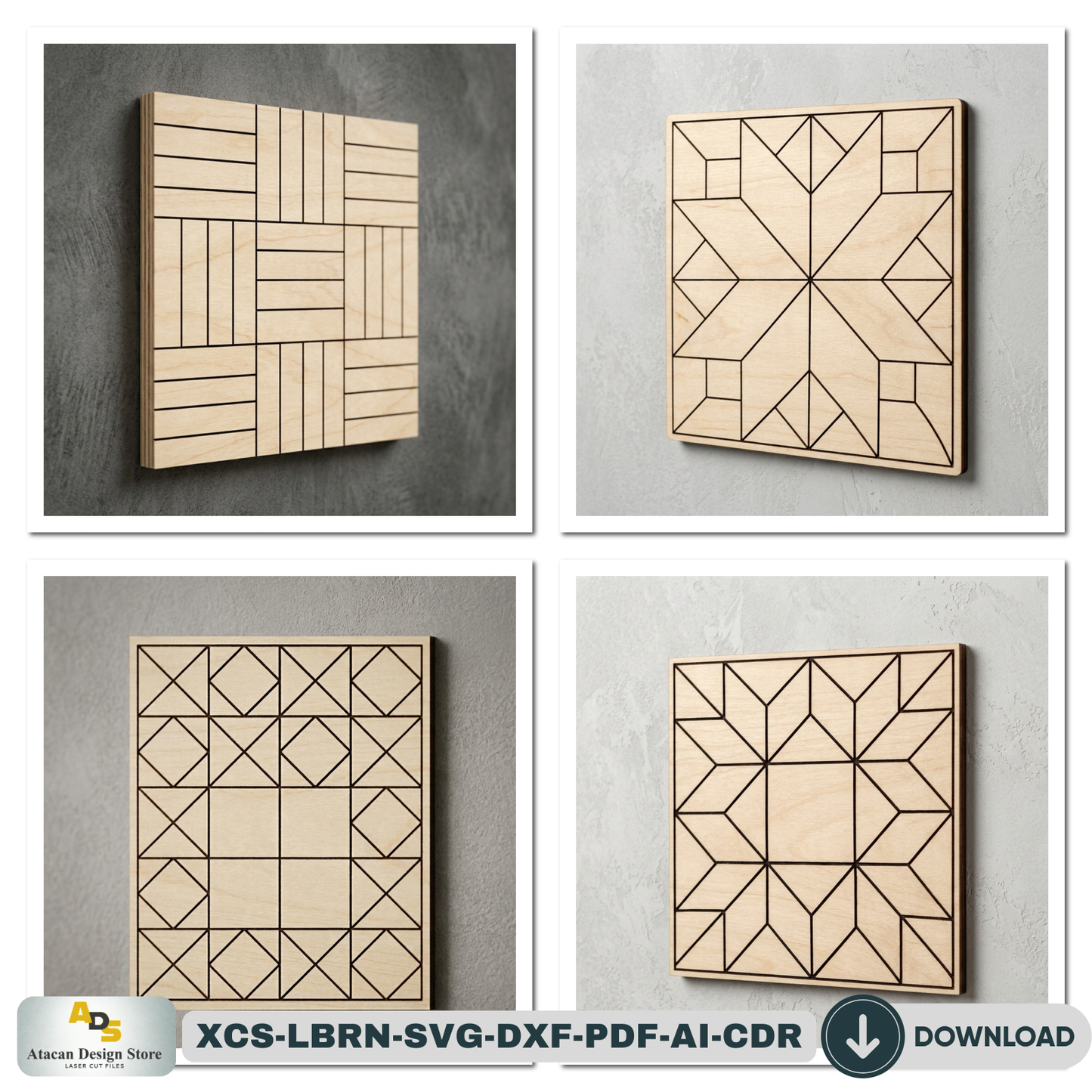 40 Geometric Barn Quilt Block Patterns / Woodem Wall Art Mosaics Bundle Abstract Design 945