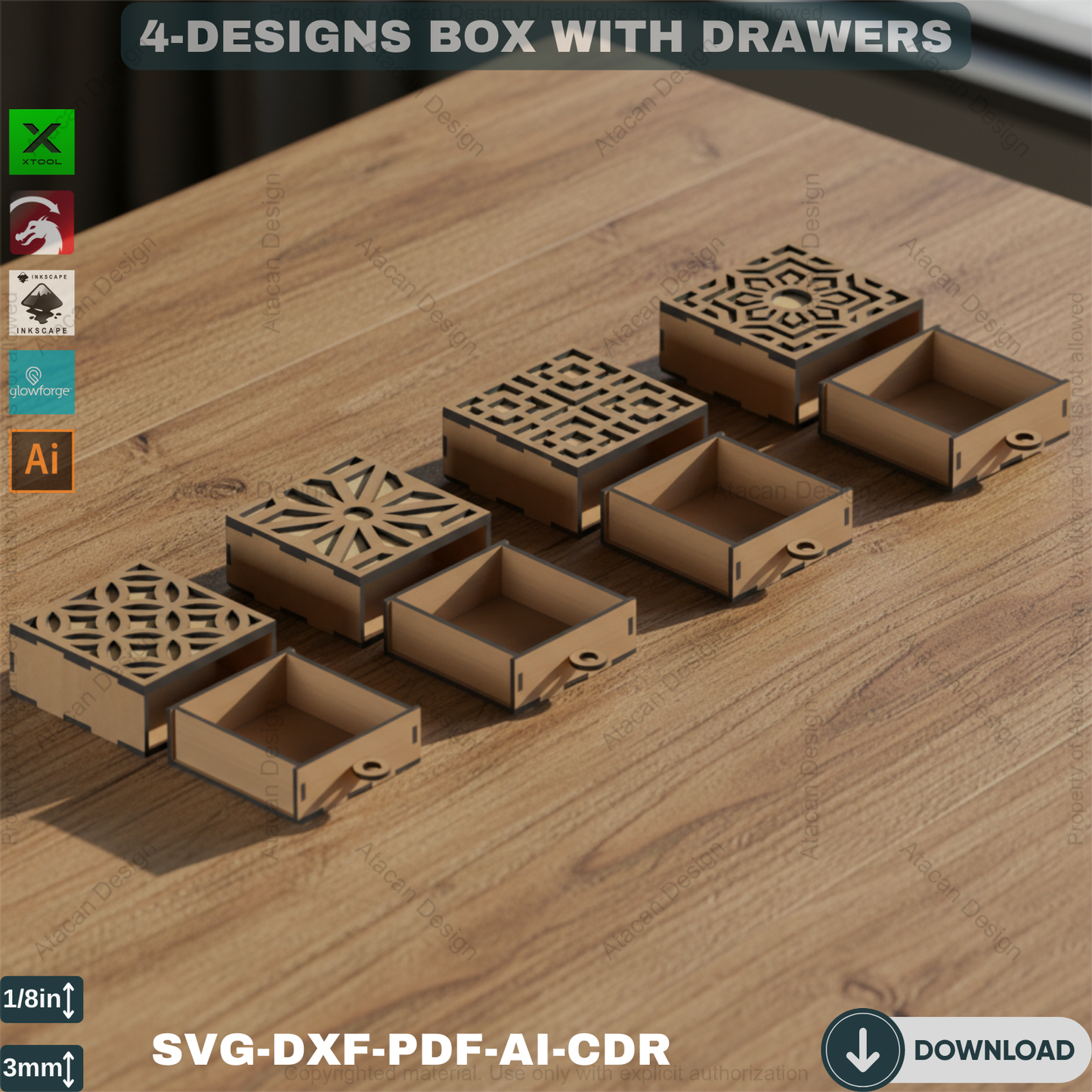 Laser Cut Gift Pattern Box with Drawer - SVG Cutting Files for Wooden Boxes 368