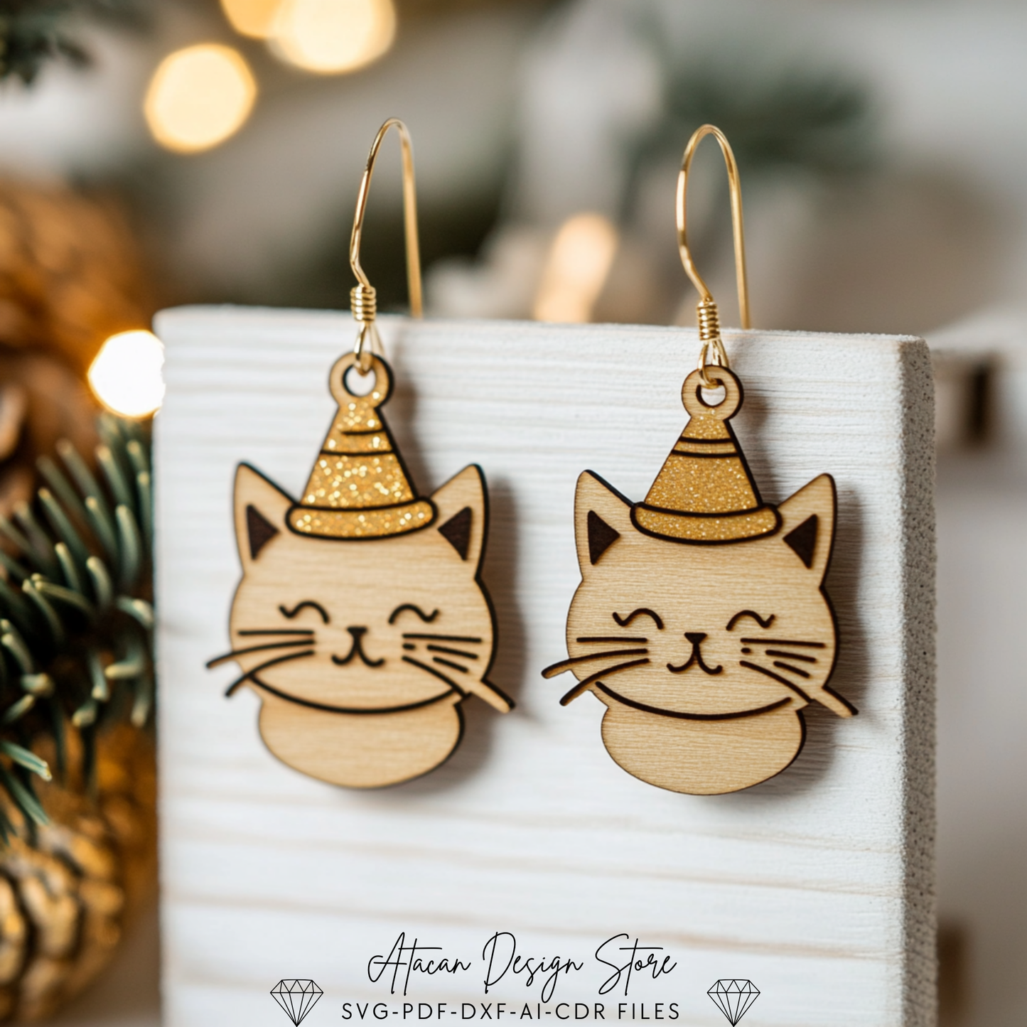 Festive Christmas Earring Templates - Dachshund, Star, and Cat Designs for Laser Cut Jewelry 716