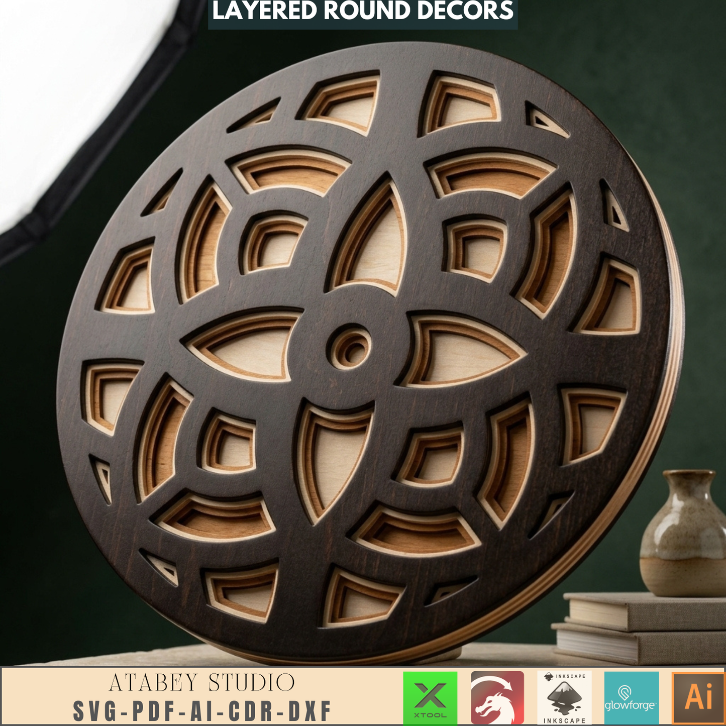 Layered Round Wall Art Laser Cut Files Geometric Plywood Decor 3D Mandala Sign