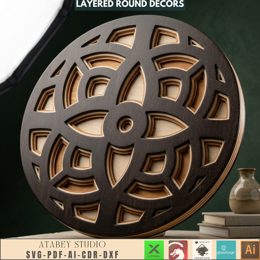 Layered Round Wall Art Laser Cut Files Geometric Plywood Decor 3D Mandala Sign