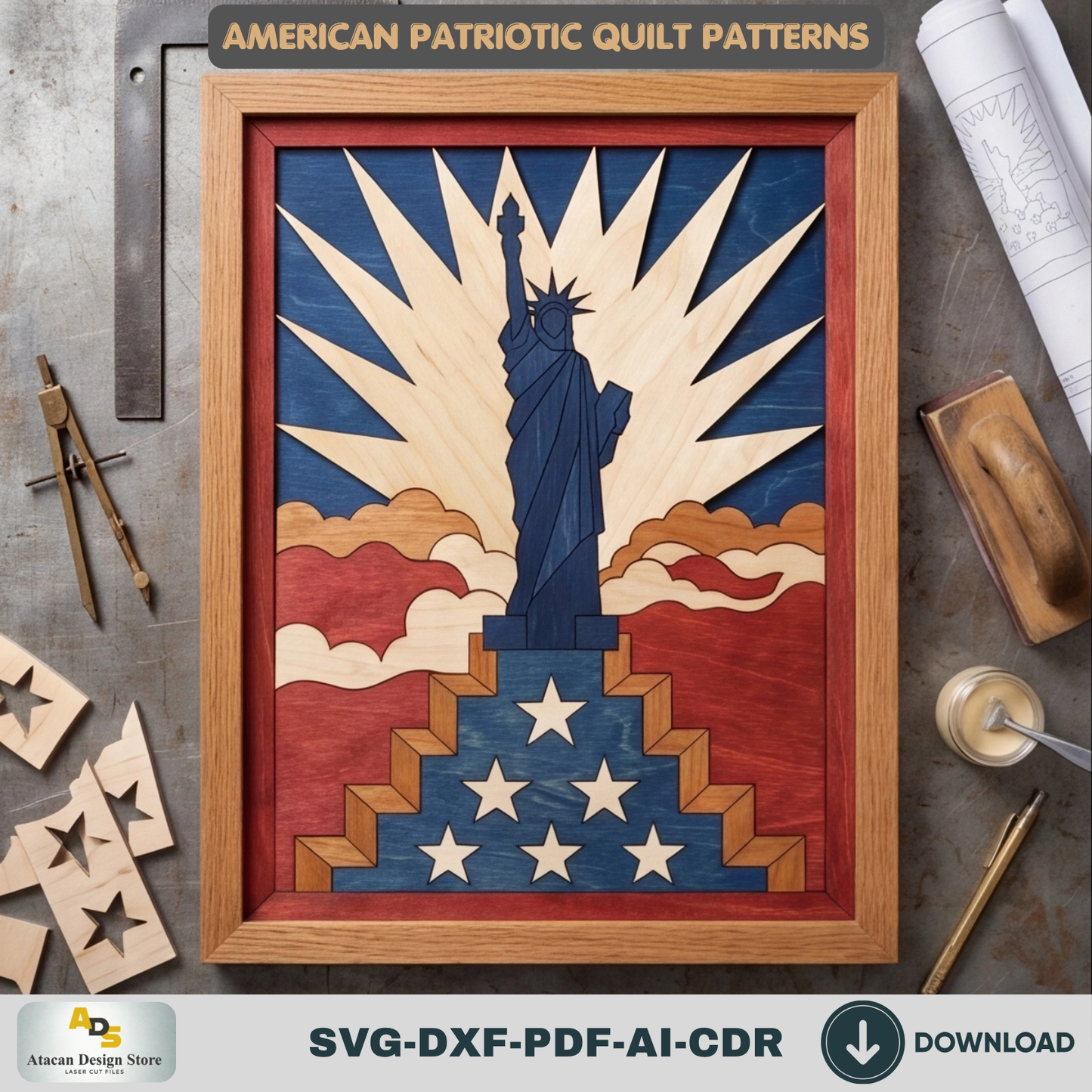 Statue of Liberty Design, American Patriotic WallArt Pattern, Independence Day Wood Decor, Freedom