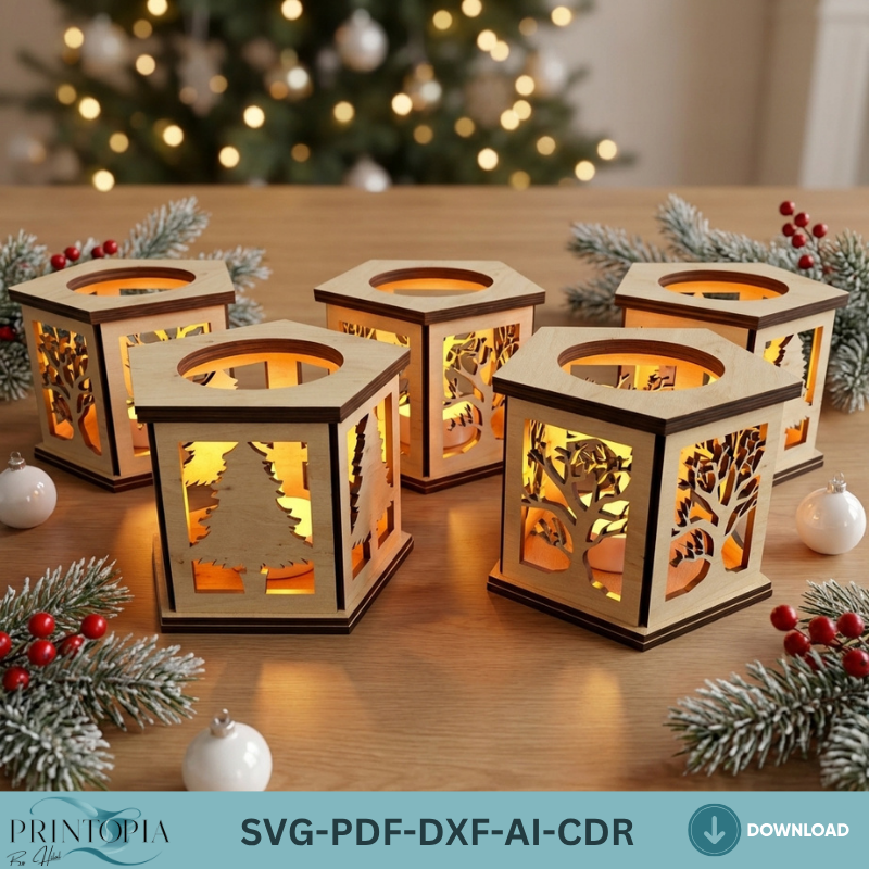 Tree Candle Holder Set / Wood Tea light Lantern / Night Lamp Cutting Files / Table Lantern Decoration Centerpiece Lampshade