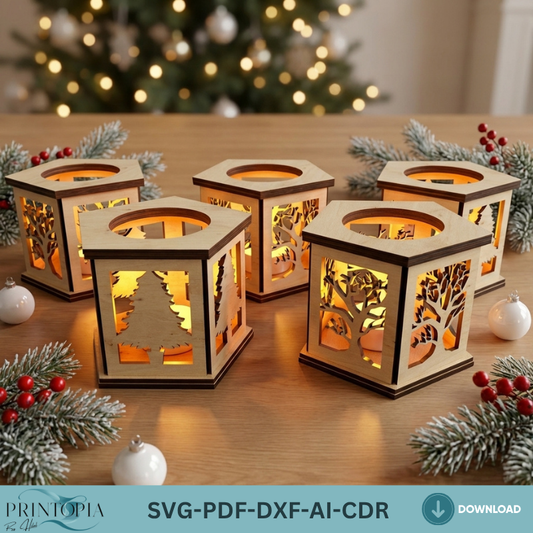 Tree Candle Holder Set / Wood Tea light Lantern / Night Lamp Cutting Files / Table Lantern Decoration Centerpiece Lampshade