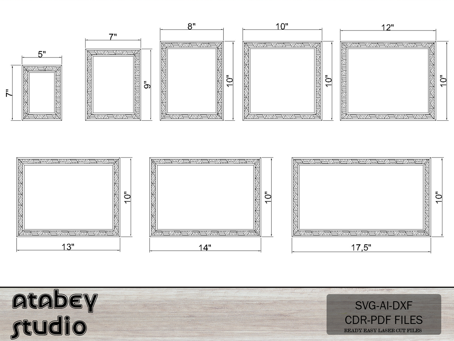 Rectangle Frames With Pattern laser svg cut files square frame bundle Home Decor Svg dxf glowforge Digital Download 185