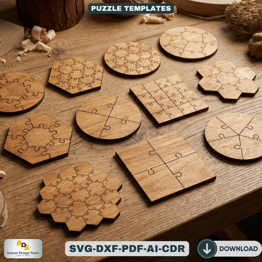 Wooden Puzzle Templates Bundle / Jigsaw Puzzles / DIY Personalized Gift Ideas Geometric Patterns 732