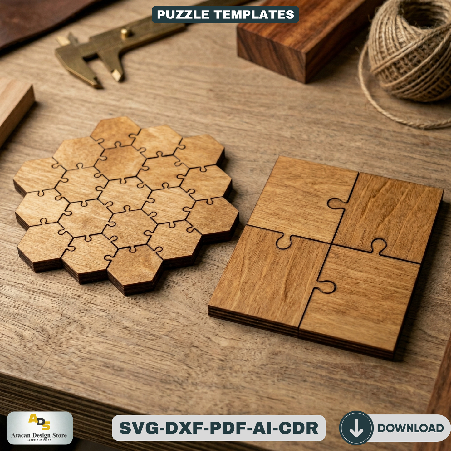 Wooden Puzzle Templates Bundle / Jigsaw Puzzles / DIY Personalized Gift Ideas Geometric Patterns 732