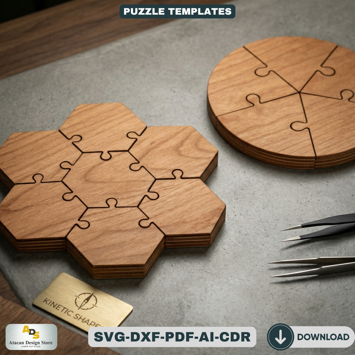 Wooden Puzzle Templates Bundle / Jigsaw Puzzles / DIY Personalized Gift Ideas Geometric Patterns 732