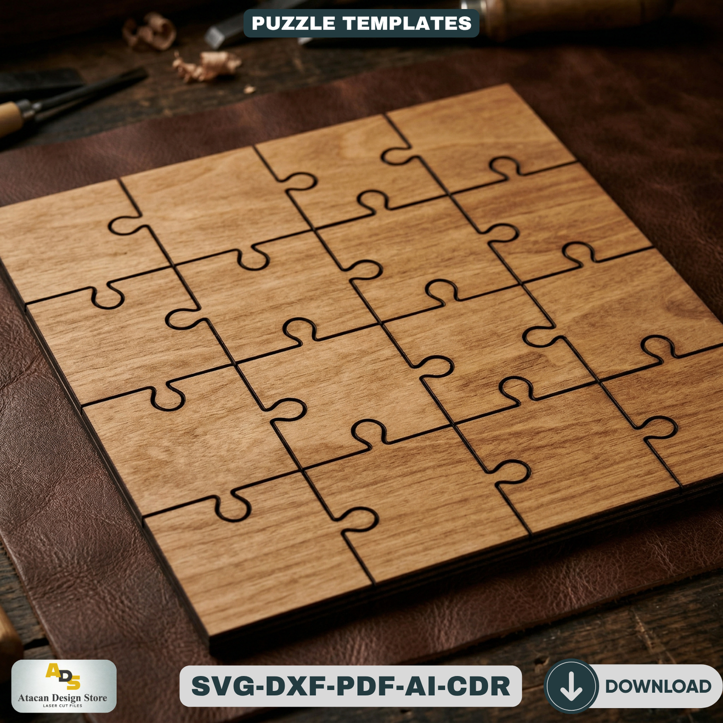 Wooden Puzzle Templates Bundle / Jigsaw Puzzles / DIY Personalized Gift Ideas Geometric Patterns 732