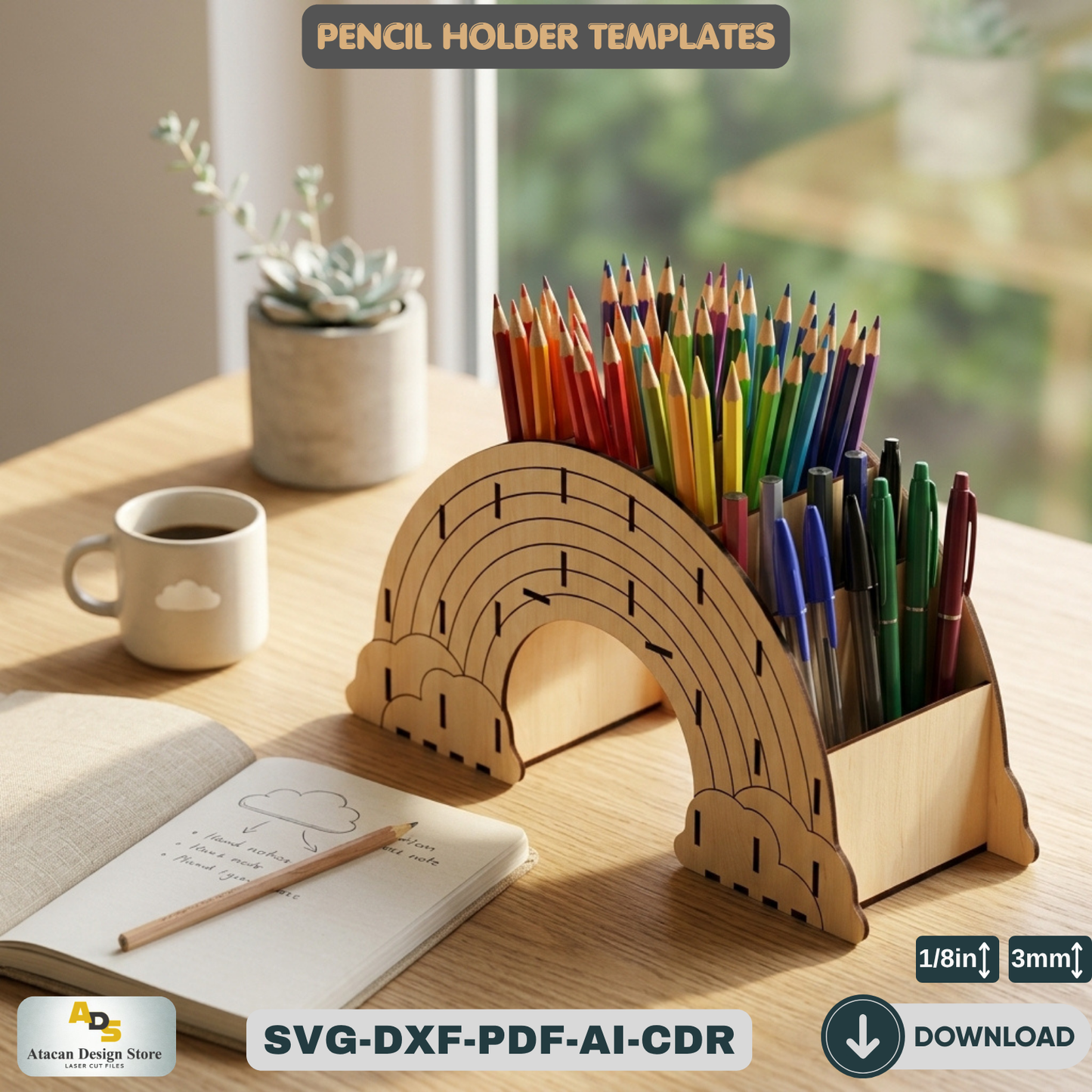 Rainbow Pen Holder / Table top Organizer / Pencil Display Stand